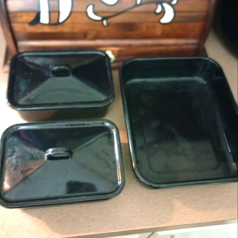 Vintage Black Enamel Set